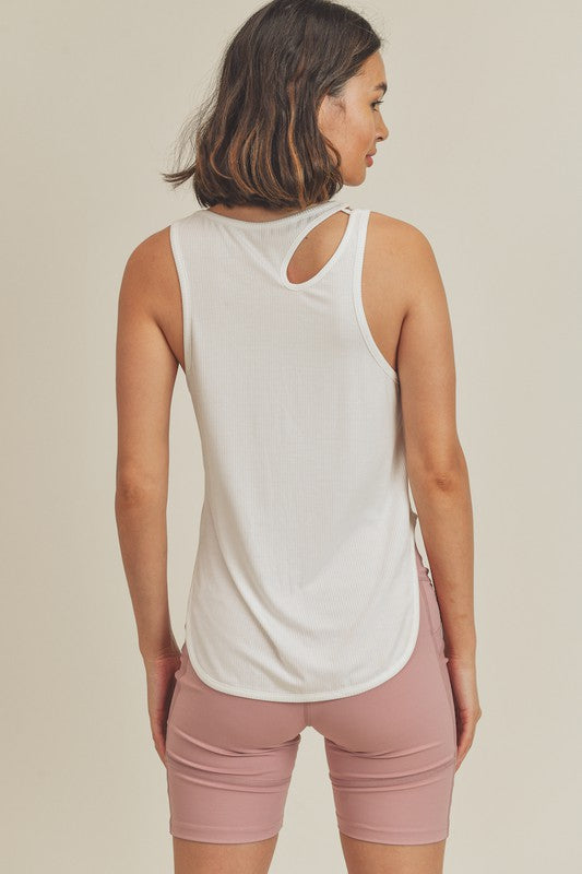 Asymmetric Cutout Rib Tank Top (Cream)