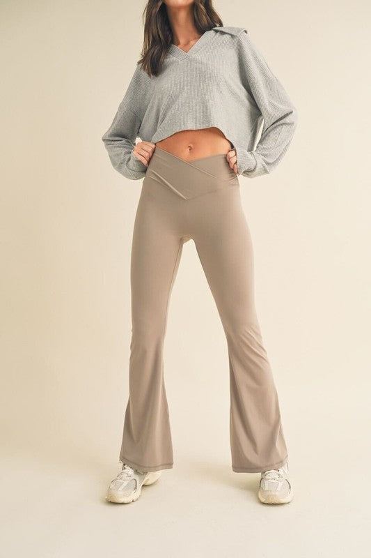 High Waist Crossover Flare Legging 2.0 (Taupe)
