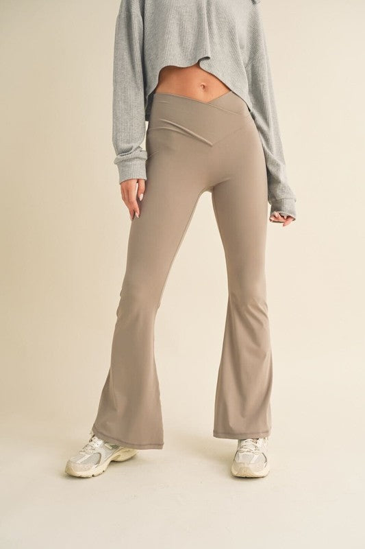 High Waist Crossover Flare Legging 2.0 (Taupe)