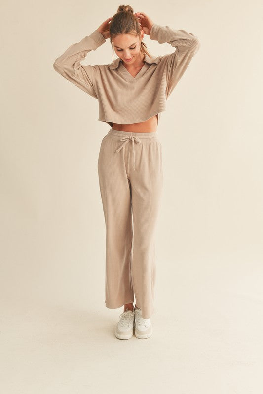 Soft Brushed Ribbed Top With Johnny Collar