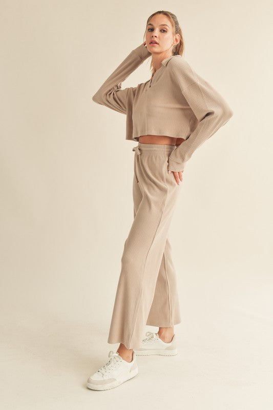 Soft Brushed Ribbed Top With Johnny Collar