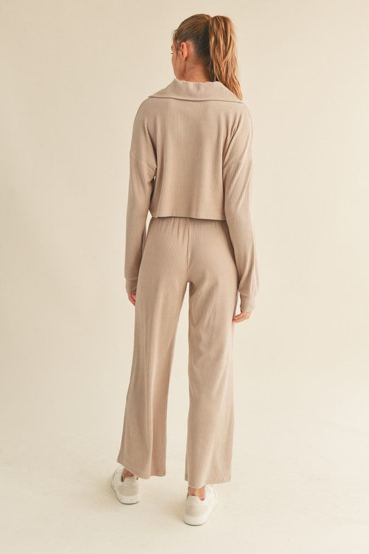 Soft Brushed Ribbed Top With Johnny Collar