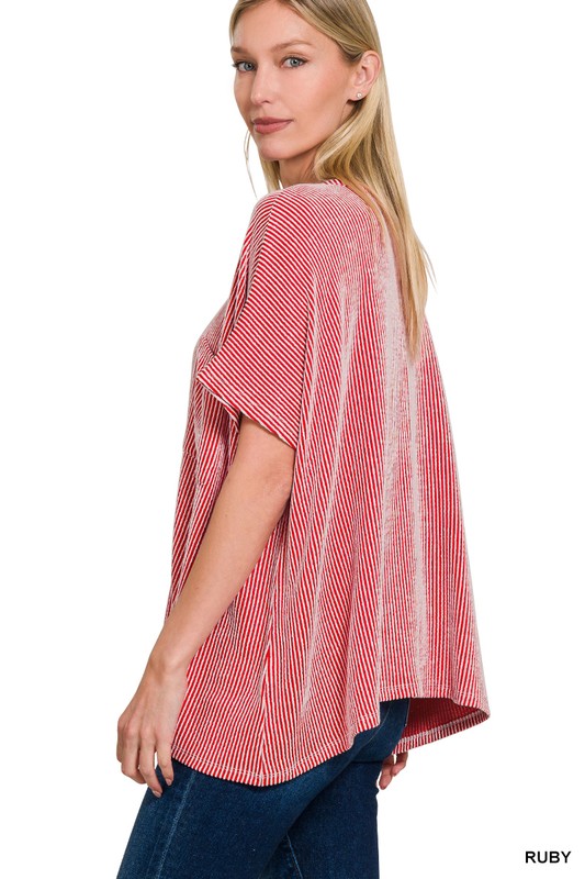 Corded Rib Oversized Short Sleeve Top