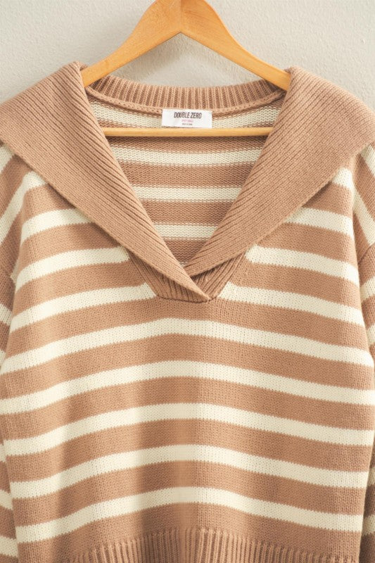 Striped Knit Sailor Collar Sweater