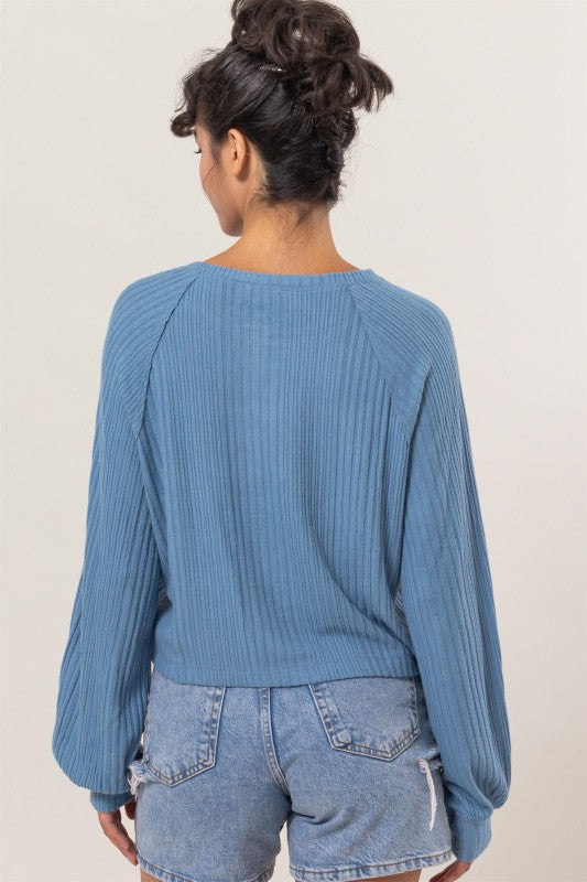 Brushed Ribbed Oversized Henley Top