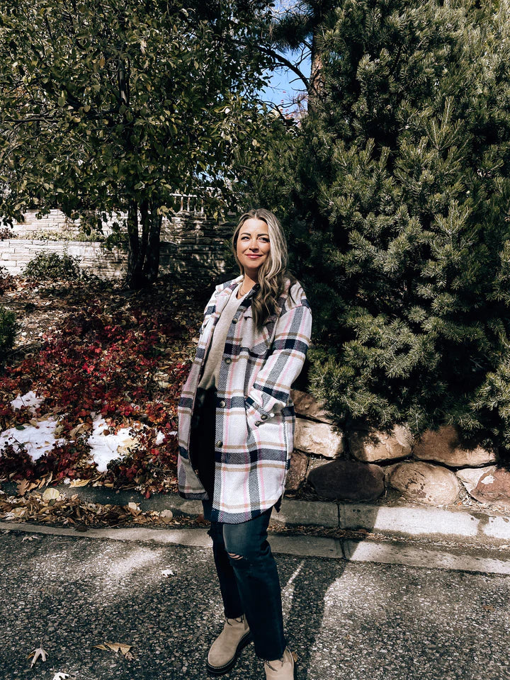 Ava Oversized Shacket (Navy/Pink)