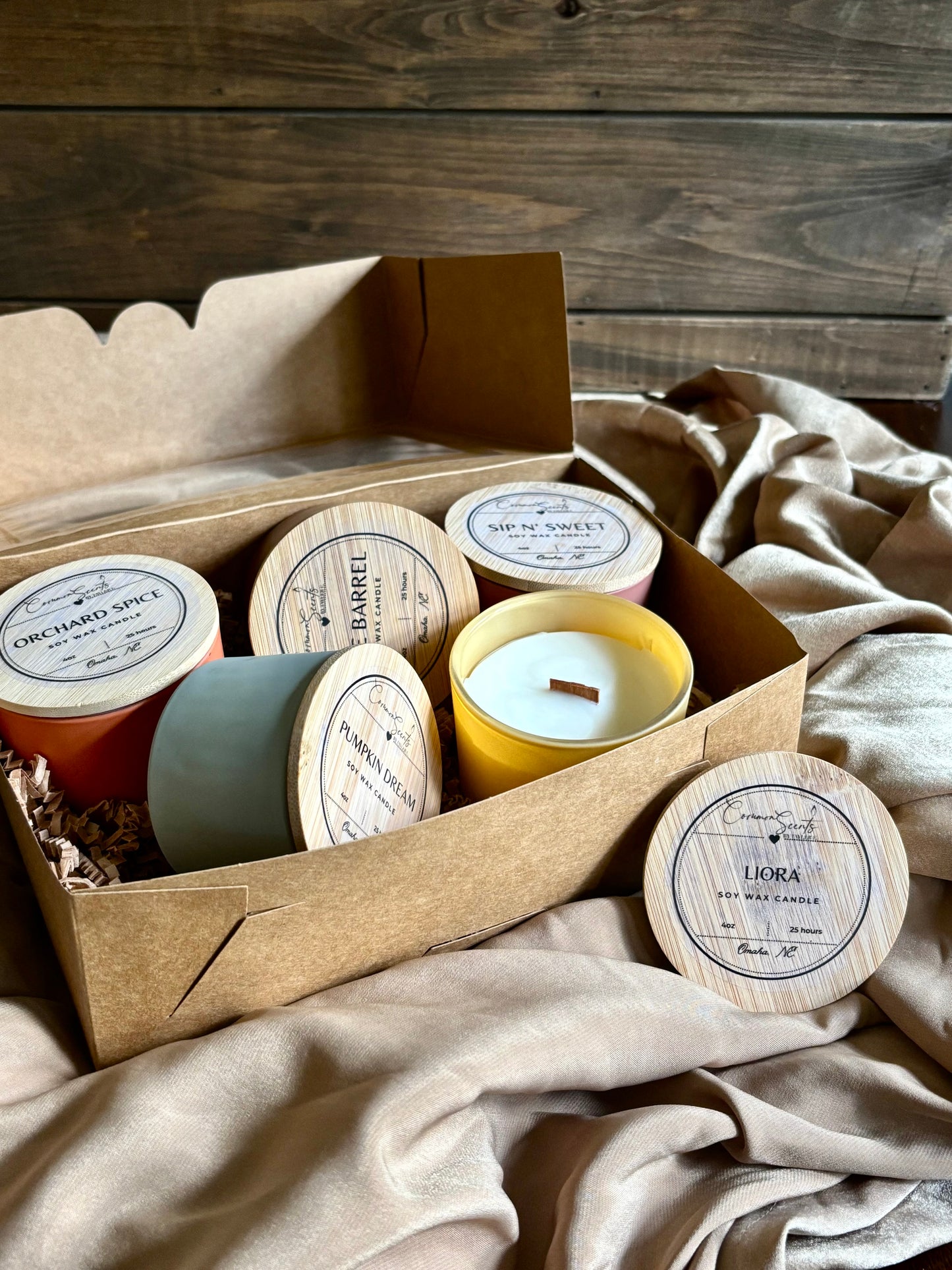 Fall Candle Flight – Set of 5 Soy Wax 4oz Candles, Autumn Scent Sampler Gift Box