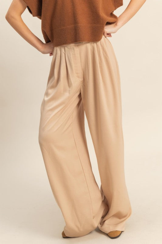 Wide-leg Palazzo Pants With Pleated Detail