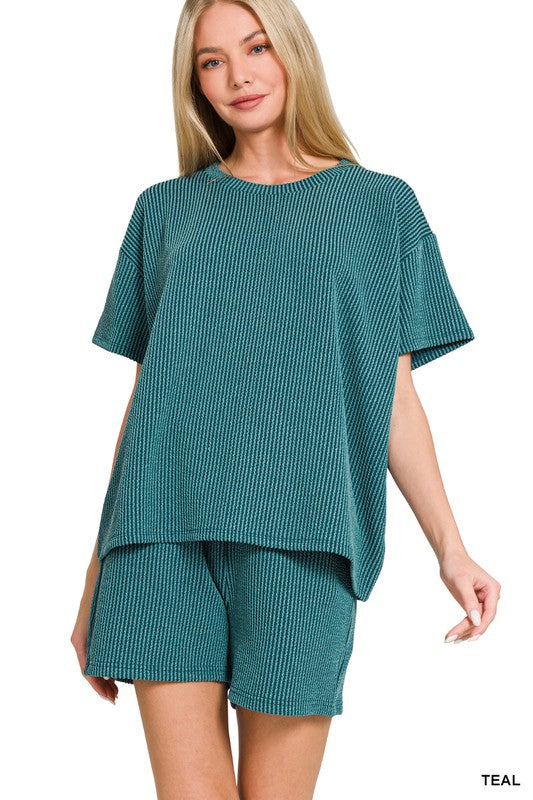 Corded Rib Short Sleeve Tee & Shorts Set