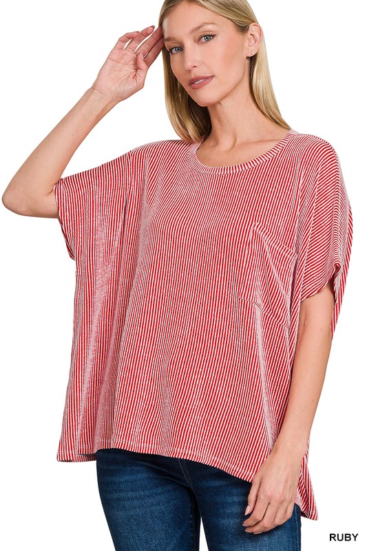 Corded Rib Oversized Short Sleeve Top