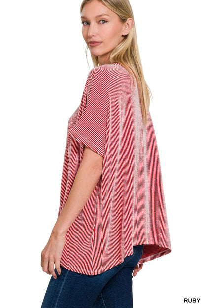 Corded Rib Oversized Short Sleeve Top