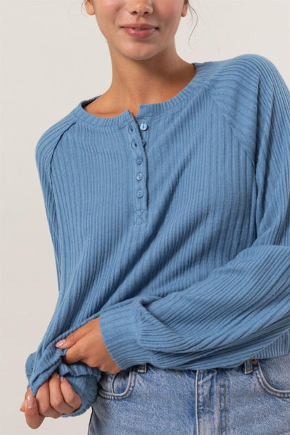 Brushed Ribbed Oversized Henley Top