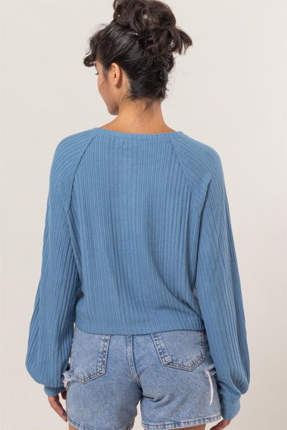 Brushed Ribbed Oversized Henley Top