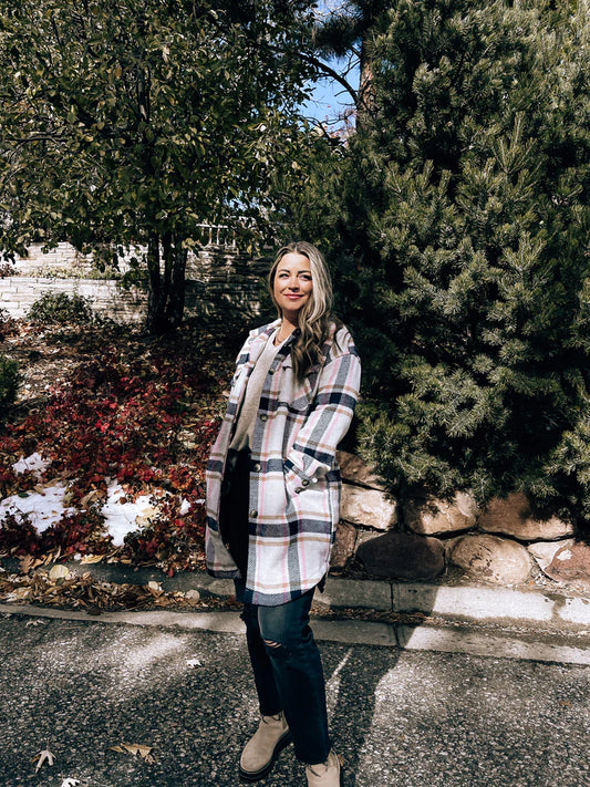 Ava Oversized Shacket (Navy/Pink)