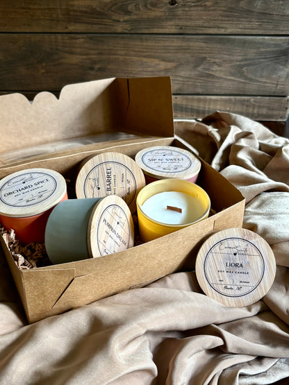 Fall Candle Flight – Set of 5 Soy Wax 4oz Candles, Autumn Scent Sampler Gift Box