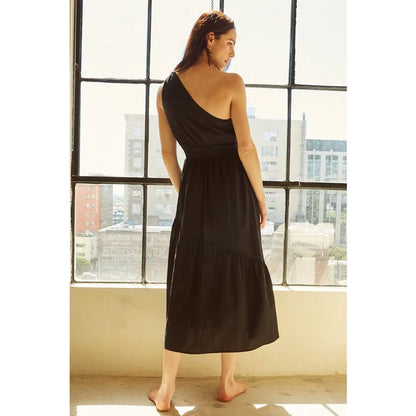 Leda One-Shoulder Linen Midi Dress