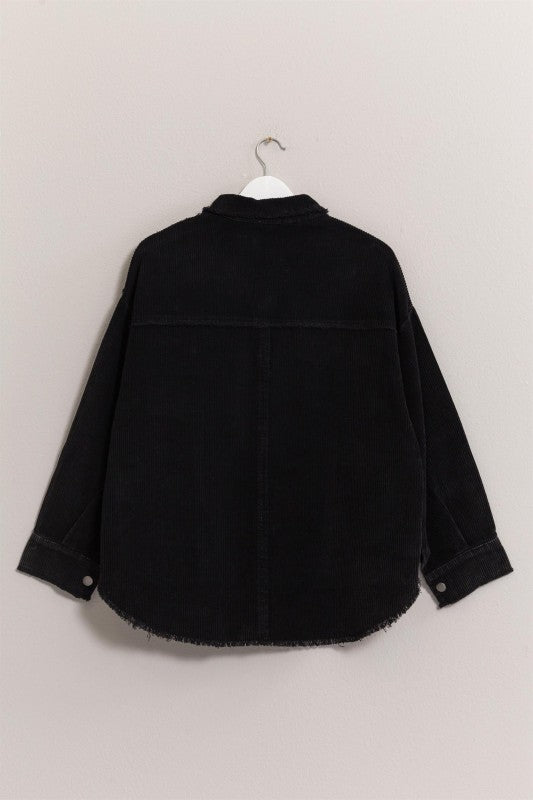 Washed Corduroy Frayed Shacket
