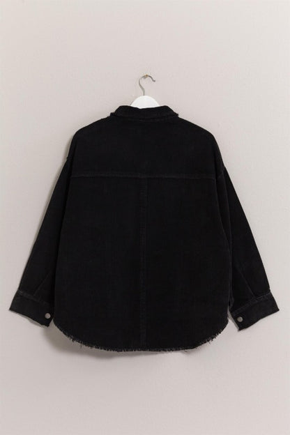 Washed Corduroy Frayed Shacket