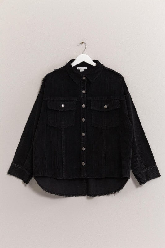 Washed Corduroy Frayed Shacket